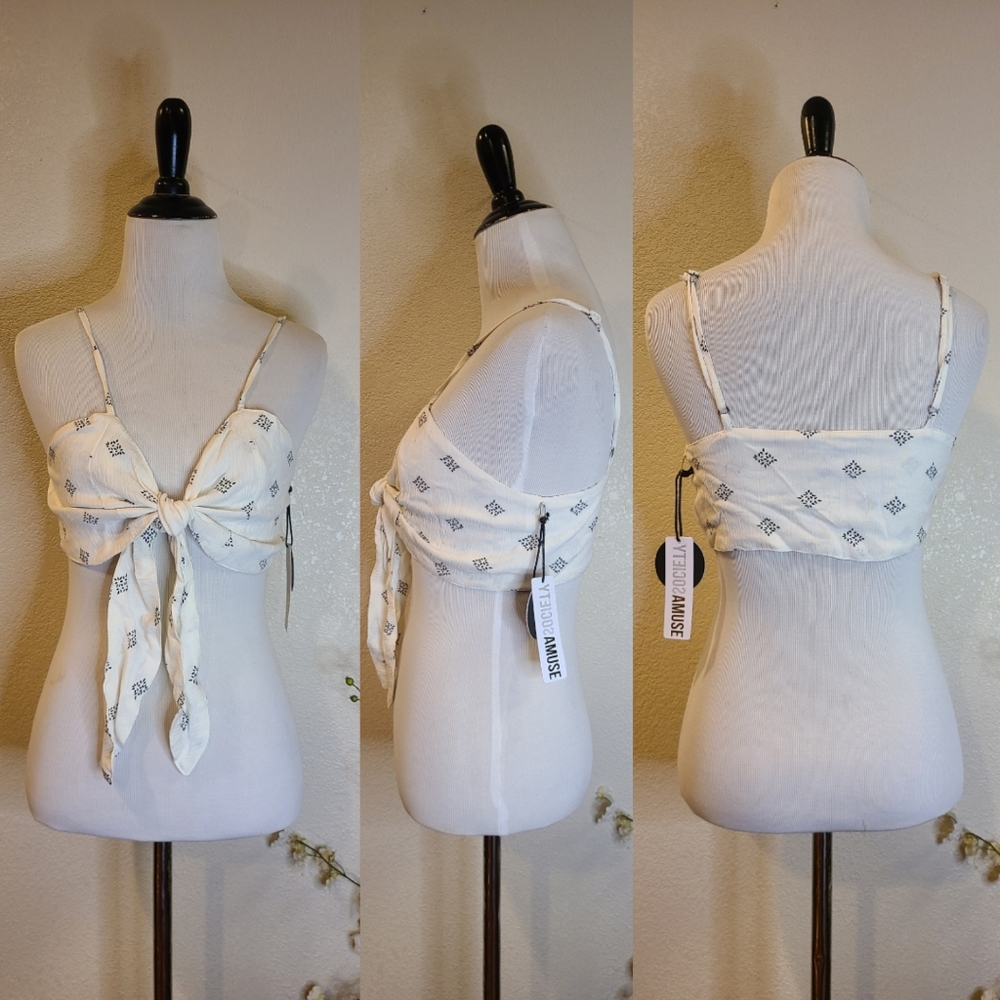 Yteicosamuse White Crop Top Front Tie Closure Size Large